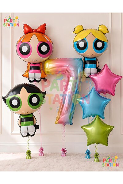 Parti Station Powerpuff Girls Themed 7 Year Old Balloon Set 7 Pieces - Powerp...