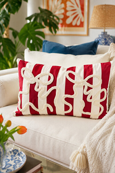 Pilloveland Punch Embroidered Throw Pillow Cover - 50X30 cm - Rectangular Red...
