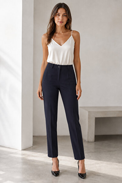 bihan store High Waist Pleated Straight Leg Classic Cut Fabric Trousers 24665...