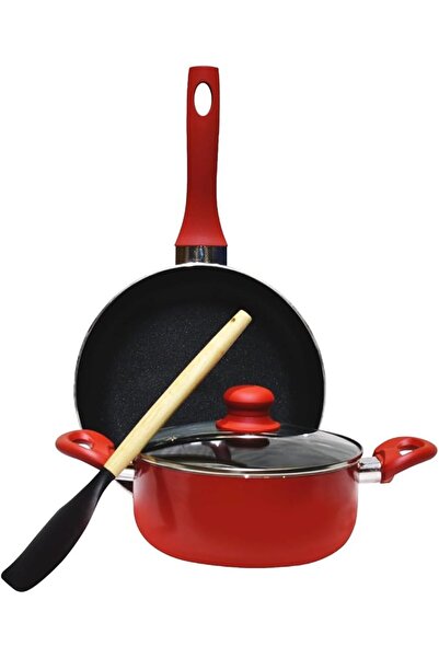 GENERAL Non-Stick Coated Cookware with Frying Pan and Casserole in Red Color-...