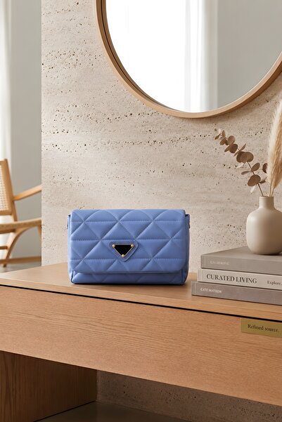 İmajButik Blue Quilted Patterned Shoulder Bag with Strap