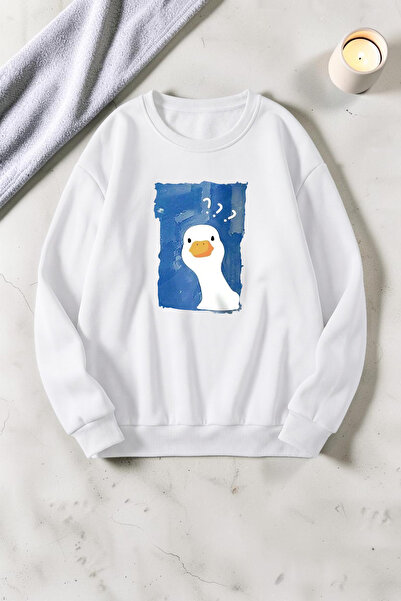 trendypassion Unisex Curious Duck Printed Crew Neck Sweatshirt