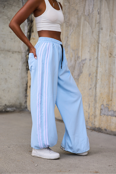 Superbluemexico Women's Striped Detailed Loose Baggy Pants