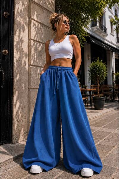 nd jeans Blugi cu talie elastică în talie, supradimensionați, cu picior larg ...