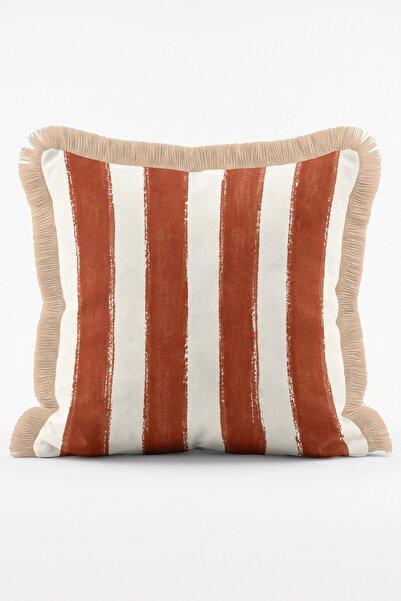 IdeCraft Tile-Colored Thick Striped Modern Bohemian Decorative Fringed Cushio...