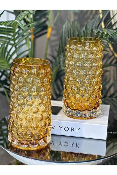 Hinora Grape Model Knotted Textured Orange Color Glass Vase 1 Pc