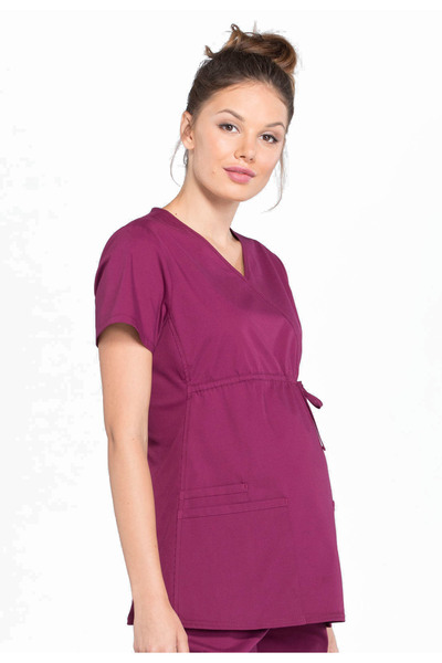 Cherokee Ww685 Pregnant Women's Scrubs Top – Imported, Adjustable Side Ties, Flexible Ribbed Side Panels, 3 Pockets Doctor Nurse Single Top