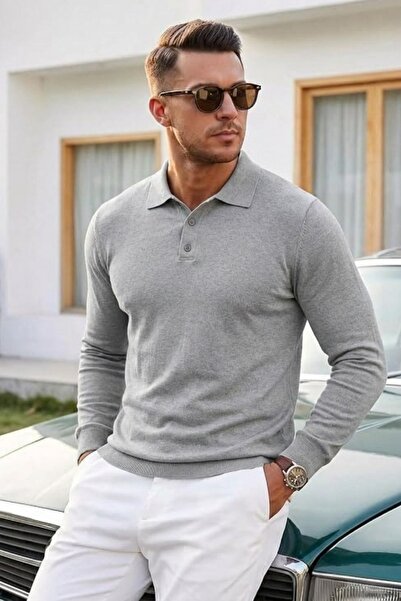 COMBİNE MİCHAİL Men's Cool Medium Thick Knitwear Gray Sweater
