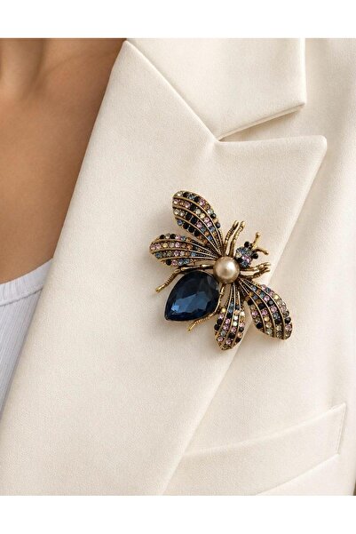 Ceso Accesories Vintage Arı Figürlü İncili Kristal Taşlı Şık Broş