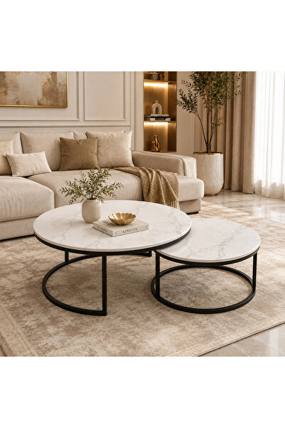 MiLi Round service table set with modern design in white