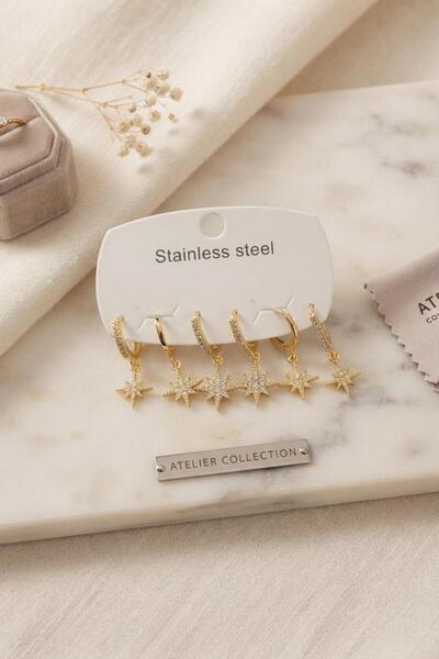 Generic Brand 316L Steel Pole Star Model Women's Earring Set