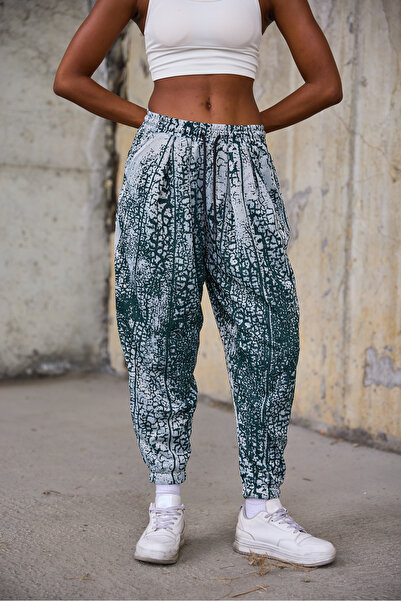 Superbluemexico Women's Patterned Trousers with Elastic Waist and Cuffs