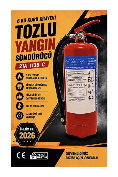 VALLENTİNA 6 Kg Kuru Kimyevi Tozlu Yangın Söndürme Tüpü TSE-HYB/CE BELGELİ 4 ...