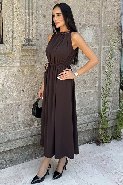 TOZLU Γυναικείο φόρεμα Gülseli με χάντρες στο λαιμό και ελαστική μέση