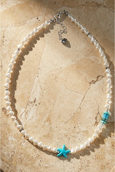 Dore Collection Natural Pearl Beaded Starfish Necklace with Stone Detail Summ...