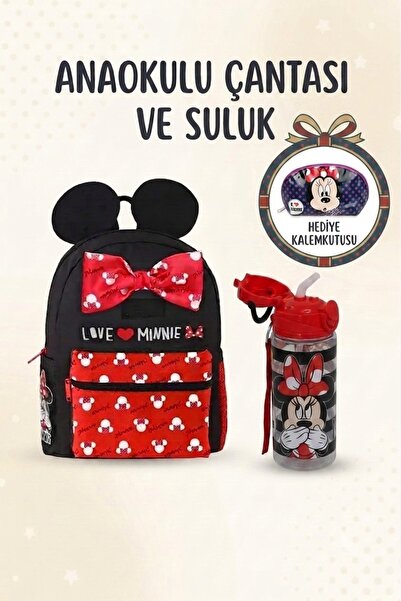 Minnie Mouse Kindergarten Bag and Straw Water Bottle Flask Kindergarten Presc...