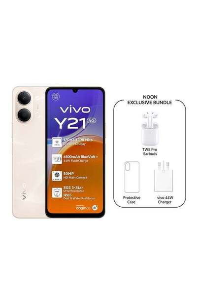 vivo Y21 AI Dual SIM 5G Gold 4GB RAM 256GB with Exclusive TWS (Charger and Ca...