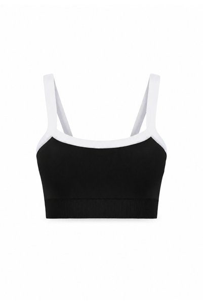 REAL DREAM Women's Sports Bra with Stripe Detail, Supportive and Removable Pads - Black