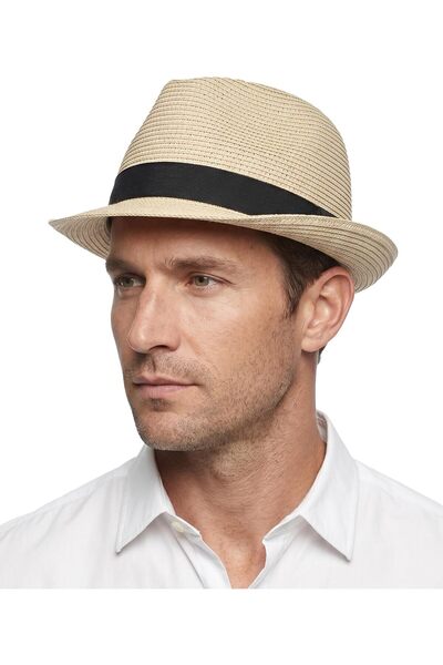 OtherMax Pălărie Fedora din Paie, de Soare, de Vară, Respirabilă, Bej, XL/XXL...