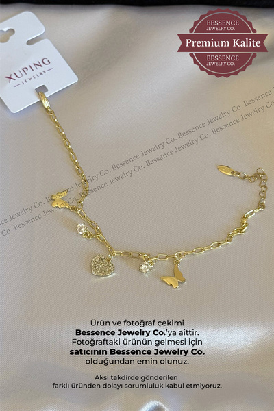 BESSENCE JEWELRY CO. Xuping 14K Gold VIP Çoklu Charm Ataç Zincir Kadın Çelik ...