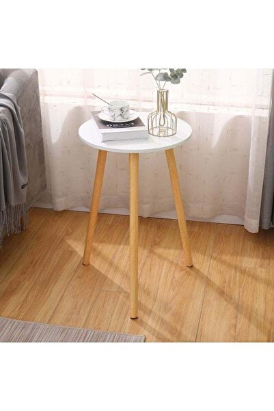 DubaiGallery Nordic White Round Coffee Table – Natural Wood Legs