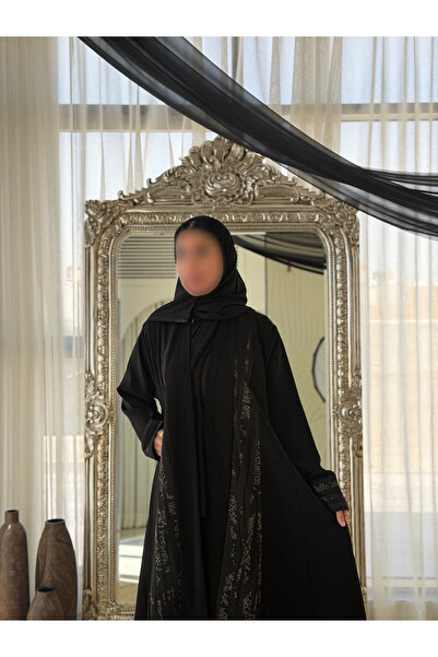 elegant veil عباية سوداء كريب إندونيسي بتداخلات التل الذهبي للدوام