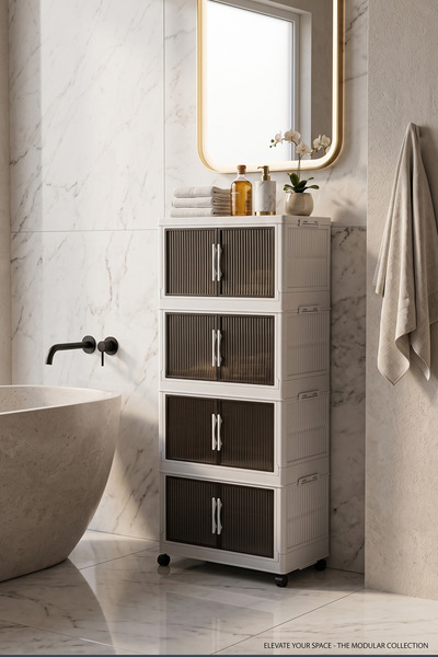 Kitchen Life XL 4 Katlı Tekerlekli İstiflenebilir Portatif Katlanabilir Çok Amaçlı Organizer Dolap-Mutfak Banyo Dolabı