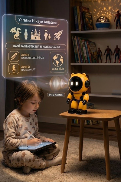 ThenTech Sesli İnteraktif AI Konuşan Robot 40 Dil Bilen Eğitici Şarjlı Oyuncak Sarı 3+ Yaş