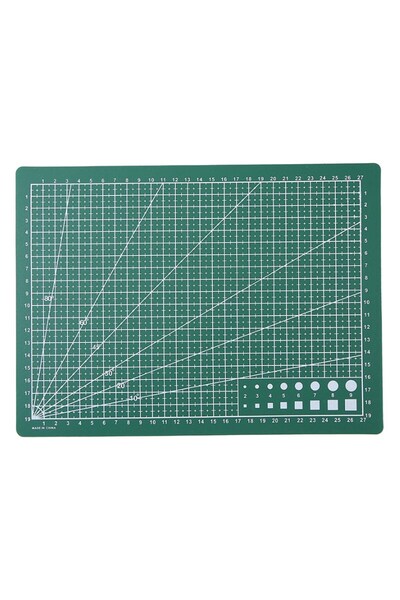 EmAyCenter A4 Hobi Kesme Matı 30x22 cm Çizgili Açı Kılavuzlu Maket Dikiş Deri El İşi Kesim Tablası Yeşil