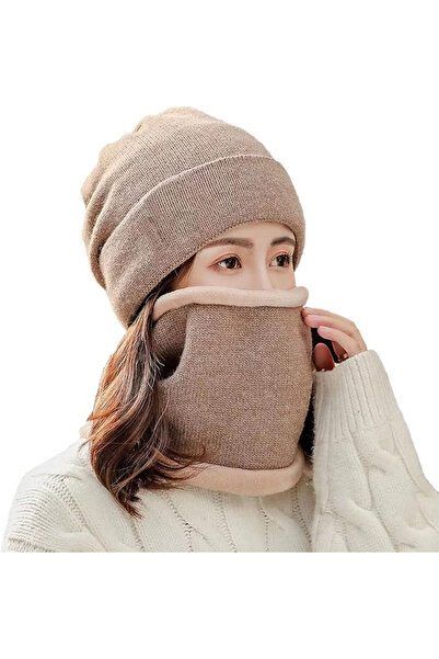 OtherMax Set de Iarnă Căciulă Fular Cald Căptușeală Pufoasă Unisex Bej — căci...