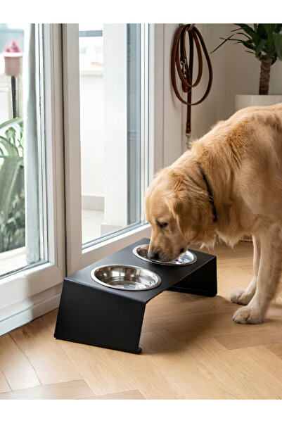 BERT Paslanmaz Çelik 12° Eğimli Yükseltilmiş Köpek Mama ve Su Kabı Standı Çif...