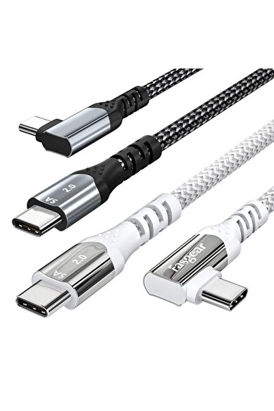 GENERAL فاسجير كيبل USB C الى USB C بطول 6 قدم، عبوة من قطعتين بزاوية قائمة 1...