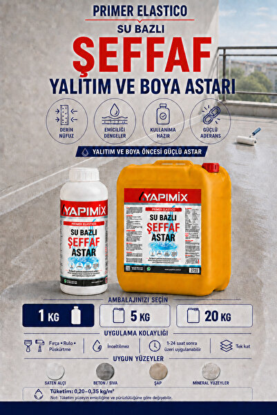 YAPIMİX Primer Elastico - Şeffaf Su Yalıtım Astarı ve Boya Astarı - Su Bazlı,...