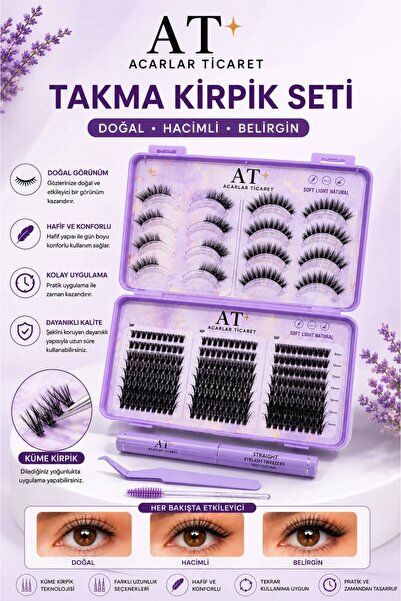 Acarlar Ticaret Profesyonel İpek Kirpik Seti Doğal Görünümlü Kirpik Uygulama Kiti
