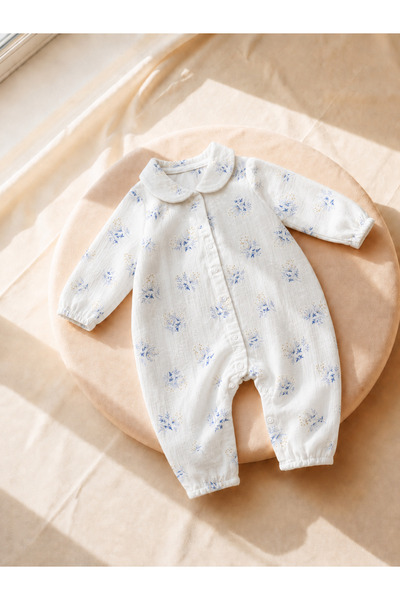 tinibud GOTS Sertifikalı Kumaş %100 Pamuk Müslin Unisex Bebek Tulumu 3-6-9-12...