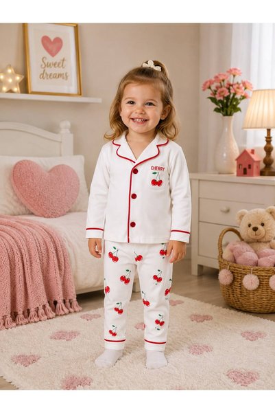 derin baby 100% Cotton Long Sleeve Buttoned Cherry Patterned Back Printed Sof...