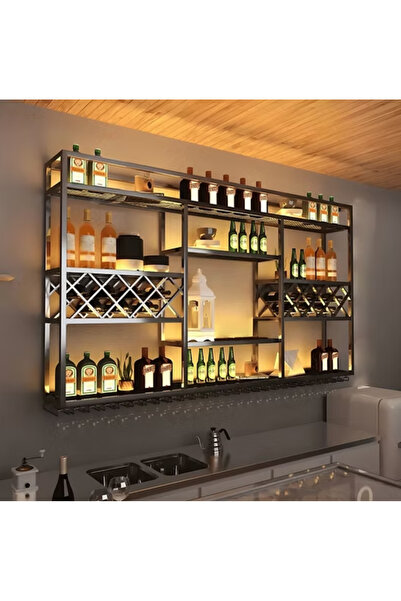 kold concept KC-0252 Endüstriyel Metal Duvara Monte Şarap Rafı Cafe Bar Otel ...