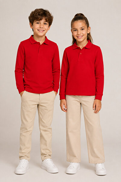 Soweto Children's Unisex 2-Piece Polo Collar Long Sleeve School T-Shirt 100% ...