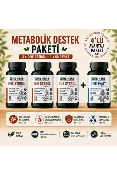 ONE HERB Metabolik Destek Paketi 3 x One Sterol 90 Tablet + 1 x One Fast 60 T...