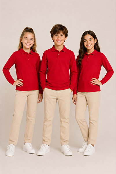 Soweto Children's Unisex 3-Piece Polo Collar Long Sleeve School T-Shirt 100% ...