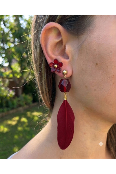 PURE BERRY Zarif Şık Sade Kuş Tüyü Sonbahar Minimalist Küpe