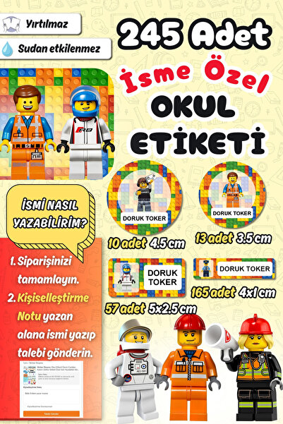 Sticker Ekspres Okul Etiketi Lego Temalı Kalem Defter Etiketi Özel İsim Yazıl...
