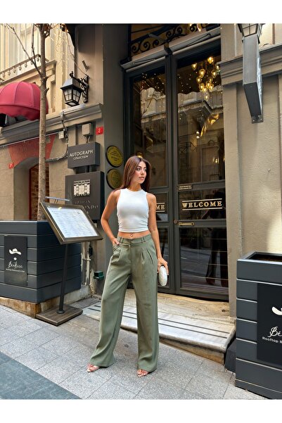 LB Laluna Butik Kadın Yüksek Bel Palazzo Pantolon Dökümlü Modal Kumaş