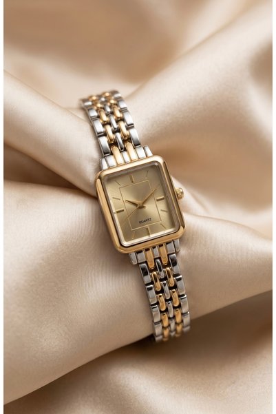 KLISHE Vintage women's watch gold & silver mix color rectangle case steel watch old money elegant luxury women's wristwatch | premium steel band | limited edition 2026