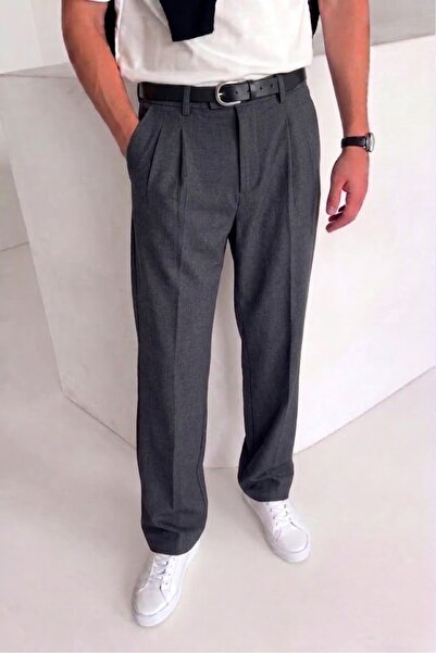 ElitWear Erkek Baggy Fit Beli Lastikli Pileli Bol Kesim Kumaş Pantolon