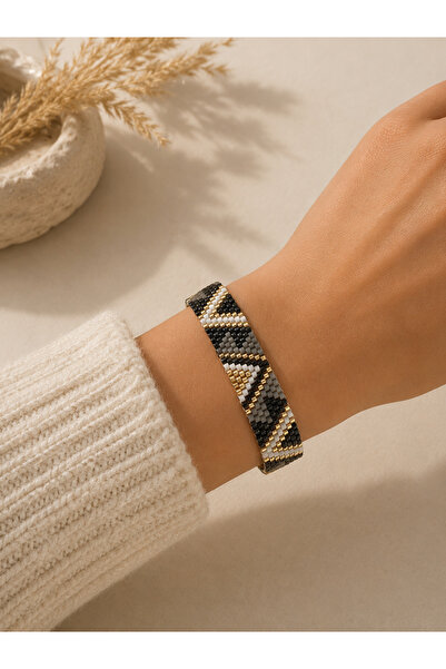 Miyuki Woven Ethnic Black Gray Bracelet