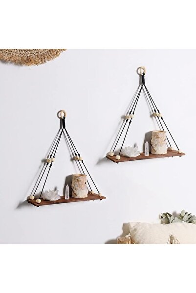 Artilady Bohemian Vintage Style Wooden Shelf with Macrame Rope Wall Hanging, ...