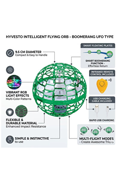 HYVESTO Intelligent Flying Ball, UFO Boomerang Type, Diameter 9.5 cm, RGB Lig...