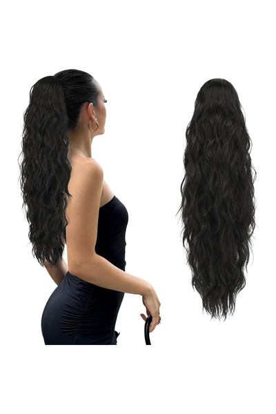 OtherMax Păr Sintetic Extensii Coadă de Cal Șnur Sintetic Ondulat Negru 66 cm...