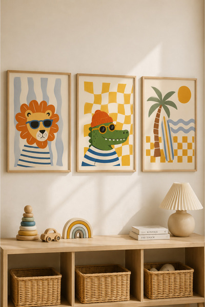 sanatıbedi Çerçevesiz 3’lü Hayvanlar Çocuk Bebek Odası Poster Seti | Duvar St...